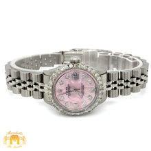 Load image into Gallery viewer, 4 piece deal: Ladies`26mm Rolex Diamond Watch + Heart shaped bangle with Baguettes and Round Diamonds + Diamond earrings Set+ Gift from Marchello the Jeweler