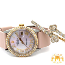 Load image into Gallery viewer, 4 piece deal: 36mm Rolex Diamond Watch + Yellow Gold and Diamond Twin Flower Bracelet + Free pair of earrings + Gift from MTJ