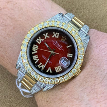 Load image into Gallery viewer, 41mm Rolex Watch with Two-Tone Oyster Diamond Bracelet (custom diamond bezel, Burgundy dial with Roman diamonds)