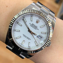 Load image into Gallery viewer, 41mm Rolex Watch with Stainless Steel Oyster Bracelet (Rolex papers, white dial, fluted bezel) (Model number: 126334)