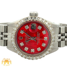 Load image into Gallery viewer, 26mm Ladies` Rolex Datejust Watch with Stainless Steel Jubilee Bracelet (red mother of pearl (MOP)dial with diamonds)