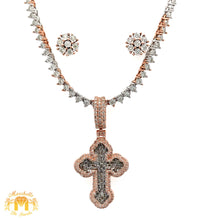 Load image into Gallery viewer, 4 piece deal: Gold and Diamond Cross Pendant + Martini Gold&Diamond Tennis Chain + Complimentary gold&diamond Earrings Set+ Gift from Marchello the Jeweler