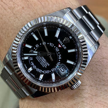 Load image into Gallery viewer, 4 piece deal: Full Factory 42mm Rolex Sky-Dweller Watch with Stainless Steel Oyster Band + 3ct Diamond & White Gold Ring + White Gold & Diamond Flower Earrings + Gift