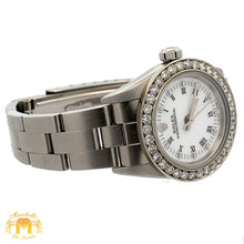 Load image into Gallery viewer, 24mm Ladies` Rolex Watch with Stainless Steel Oyster Bracelet (diamond bezel, white dial)