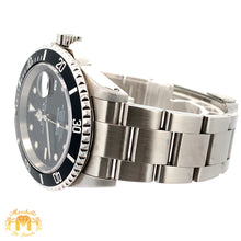 Load image into Gallery viewer, 4 piece deal: 40mm Rolex Submariner Black Face Watch with Stainless Steel Oyster Bracelet + White Gold and Diamond Ring + Flower Diamond Earrings + Gift from Marchello the Jeweler