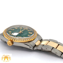 Load image into Gallery viewer, 36mm Rolex Watch with Two-Tone Oyster Bracelet (green dial with diamond Arabic numerals)