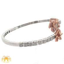 Load image into Gallery viewer, Gold and Diamond Twin Flower Bangle Bracelet with Round and Baguette Diamonds (choose your color)
