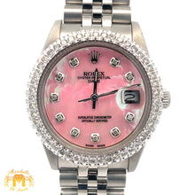 Load image into Gallery viewer, 34mm Rolex Watch with Stainless Steel Jubilee Bracelet (custom diamond bezel and mother of pearl (MOP) diamond dial)