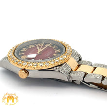 Load image into Gallery viewer, 41mm Rolex Watch with Two-Tone Oyster Diamond Bracelet (custom diamond bezel, Burgundy dial with Roman diamonds)