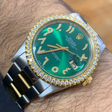 Load image into Gallery viewer, 36mm Rolex Watch with Two-Tone Oyster Bracelet (green dial with diamond Arabic numerals)