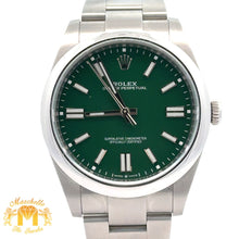 Load image into Gallery viewer, 41mm Rolex Watch with Stainless Steel Oyster Bracelet (Rolex papers, smooth bezel, green dial) (Model number: 124300)