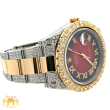 Load image into Gallery viewer, 41mm Rolex Watch with Two-Tone Oyster Diamond Bracelet (custom diamond bezel, Burgundy dial with Roman diamonds)