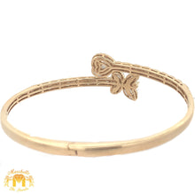 Load image into Gallery viewer, Yellow Gold and Diamond Butterfly & Heart Bangle Bracelet with Round and Baguette Diamonds