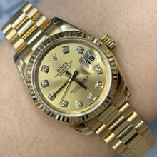 Load image into Gallery viewer, Full factory 26mm 18k gold Ladies` Rolex Presidential Watch with diamond dial (year: 2013, Rolex papers/cards)(Model number: 179178)