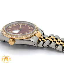 Load image into Gallery viewer, 36mm Rolex Datejust Watch with Two-Tone Jubilee Bracelet (red dial with diamond Roman numerals)