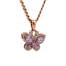 Load image into Gallery viewer, Gold and Diamond Butterfly Pendant and Gold Cuban Chain (choose your color)