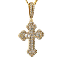 Load image into Gallery viewer, 14k gold and diamond Cross Pendant and Gold Cuban Chain (choose your color)