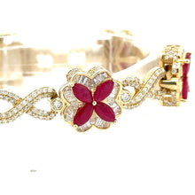 Load image into Gallery viewer, 14k yellow gold and diamond Flower Bracelet
