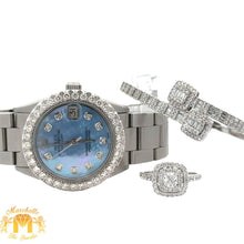Load image into Gallery viewer, 31mm Rolex Watch with Stainless Steel Oyster Band + White Gold and Diamond Twin Square Bangle + 14k White Gold and Diamond Halo Ring