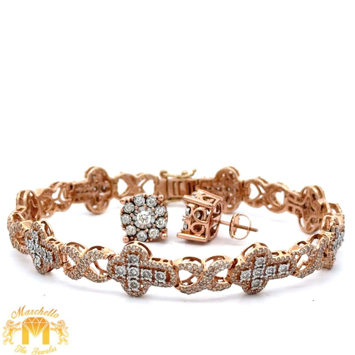 4-Piece Rose Gold Diamond Jewelry Set โ Bracelet, Earrings Gift Marchello the Jeweler