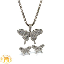Load image into Gallery viewer, White Gold & Diamond Butterfly Pendant, Earrings & Franco Chain – 4-Piece Jewelry Set