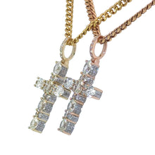 Load image into Gallery viewer, 14k Gold and Diamond Fancy Cross Paired with Gold Cuban Link Chain (choose gold color)