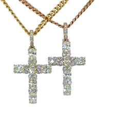 Load image into Gallery viewer, 14k Gold and Diamond Fancy Cross Paired with Gold Cuban Link Chain (choose gold color)