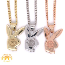 Load image into Gallery viewer, 14k Gold XL Playboy Bunny Pendant with Round Diamond and Gold Chain Set (solid back)