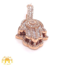 Load image into Gallery viewer, 14k Gold Hamsa Pendant with Baguette Diamond & Gold Cuban Link Chain