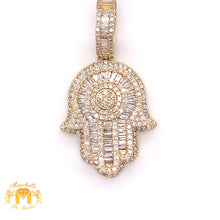 Load image into Gallery viewer, 14k Gold Hamsa Pendant with Baguette Diamond & Gold Cuban Link Chain