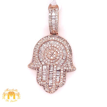 Load image into Gallery viewer, 14k Gold Hamsa Pendant with Baguette Diamond & Gold Cuban Link Chain
