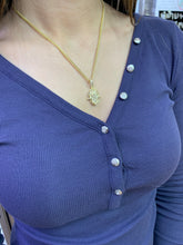Load image into Gallery viewer, 14k Gold Hamsa Pendant with Baguette Diamond & Gold Cuban Link Chain