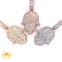 Load image into Gallery viewer, 14k Gold Hamsa Pendant with Baguette Diamond & Gold Cuban Link Chain