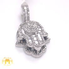 Load image into Gallery viewer, 14k Gold Hamsa Pendant with Baguette Diamond & Gold Cuban Link Chain