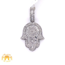 Load image into Gallery viewer, 14k Gold Hamsa Pendant with Baguette Diamond & Gold Cuban Link Chain