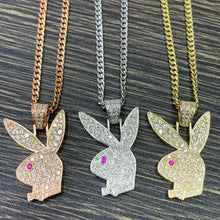 Load image into Gallery viewer, 14k Gold XL Playboy Bunny Pendant with Round Diamond and Gold Chain Set (solid back)