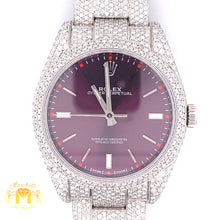 Load image into Gallery viewer, Iced Out Rolex Oyster Perpetual Diamond Watch with Stainless Steel Oyster Bracelet (39 mm, purple dial)