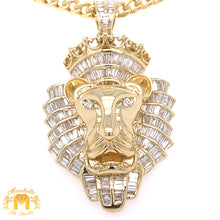 Load image into Gallery viewer, 14k Gold Large Lion Pendant with Baguette Diamond  and Gold Cuban Link Chain Set