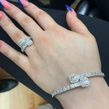 Load image into Gallery viewer, White Gold and Diamond Twin Squares Cuff Bracelet and Ring Set