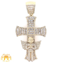 Load image into Gallery viewer, Gold and Diamond Angel on a Cross Pendant and Miami Cuban Link Chain Set