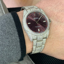 Load image into Gallery viewer, Iced Out Rolex Oyster Perpetual Diamond Watch with Stainless Steel Oyster Bracelet (39 mm, purple dial)