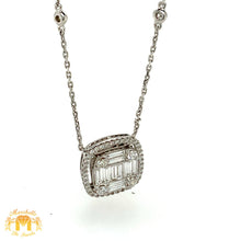 Load image into Gallery viewer, 18k White Gold Square Ladies' Pendant with Diamond on a Dainty Rolo Chain (large VVS baguettes)