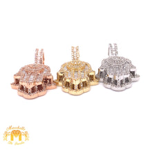 Load image into Gallery viewer, 14k Gold Hamsa Pendant with Baguette Diamond & Gold Cuban Link Chain