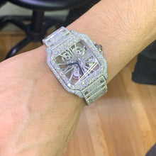 Load image into Gallery viewer, 40mm Iced Out Cartier Santos Diamond Watch  (stainless steel, skeleton)