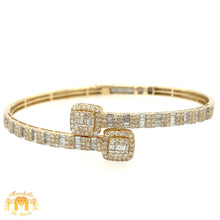 Load image into Gallery viewer, Gold and Diamond Twin Squares Cuff  Bracelet (choose gold color)