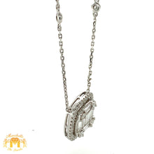 Load image into Gallery viewer, 18k White Gold Square Ladies' Pendant with Diamond on a Dainty Rolo Chain (large VVS baguettes)