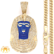 Load image into Gallery viewer, 14k Gold King Tut Pharaoh Diamond Pendant and Gold Cuban Link Chain Set