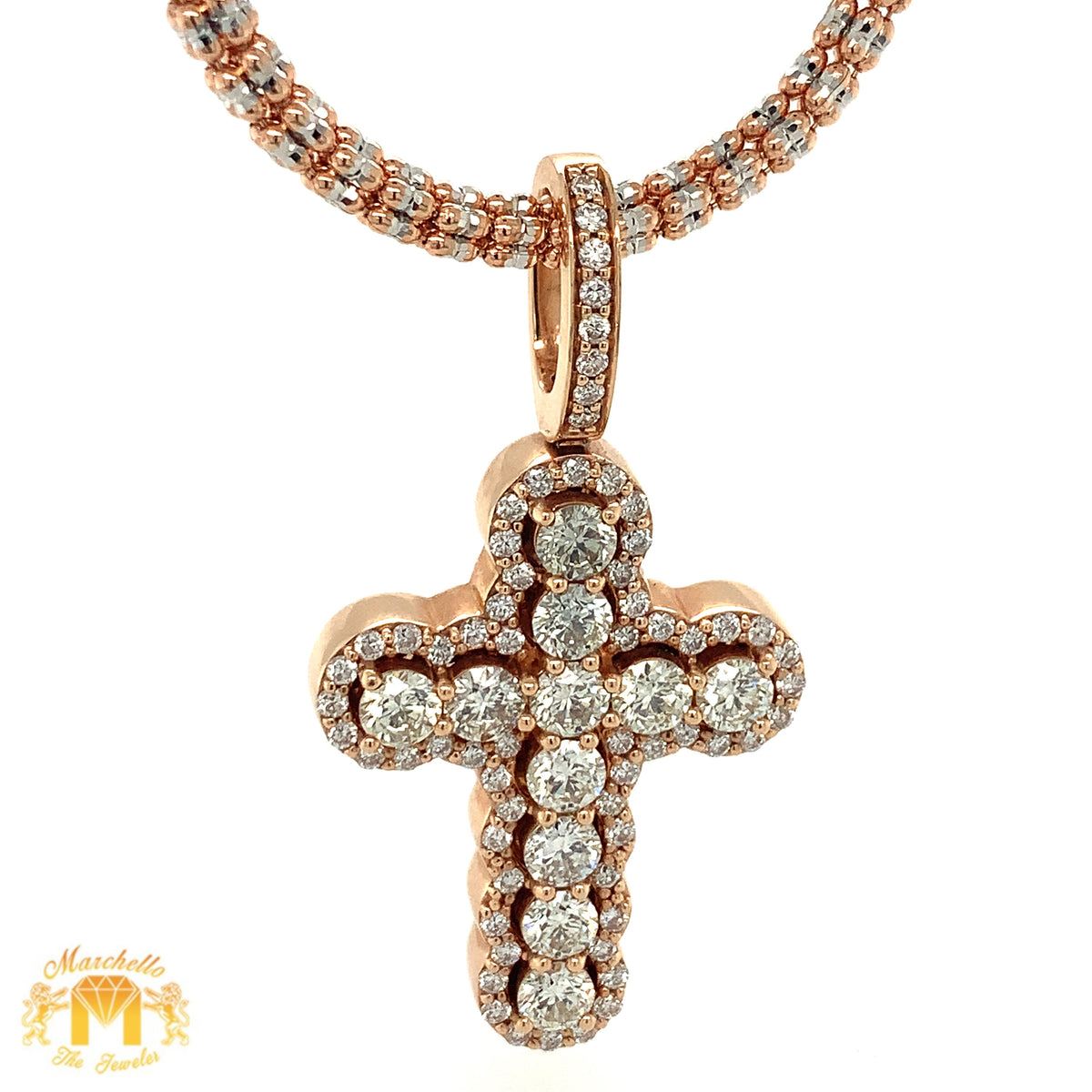 14k Gold Cross Diamond Pendant, Gold 3.5mm Ice Link Chain (huge round MTJ