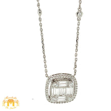 Load image into Gallery viewer, 18k White Gold Square Ladies' Pendant with Diamond on a Dainty Rolo Chain (large VVS baguettes)
