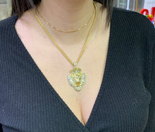 Load image into Gallery viewer, 14k Gold Large Lion Pendant with Baguette Diamond  and Gold Cuban Link Chain Set